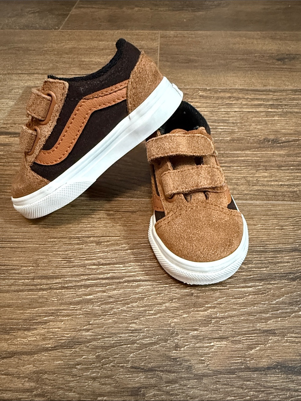 Vans Kids Brown and Tan Suede Velcro Sneakers